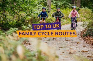 three children riding down a path
