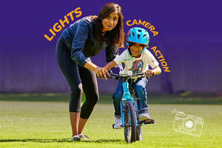 woman teaching daughter to cycle